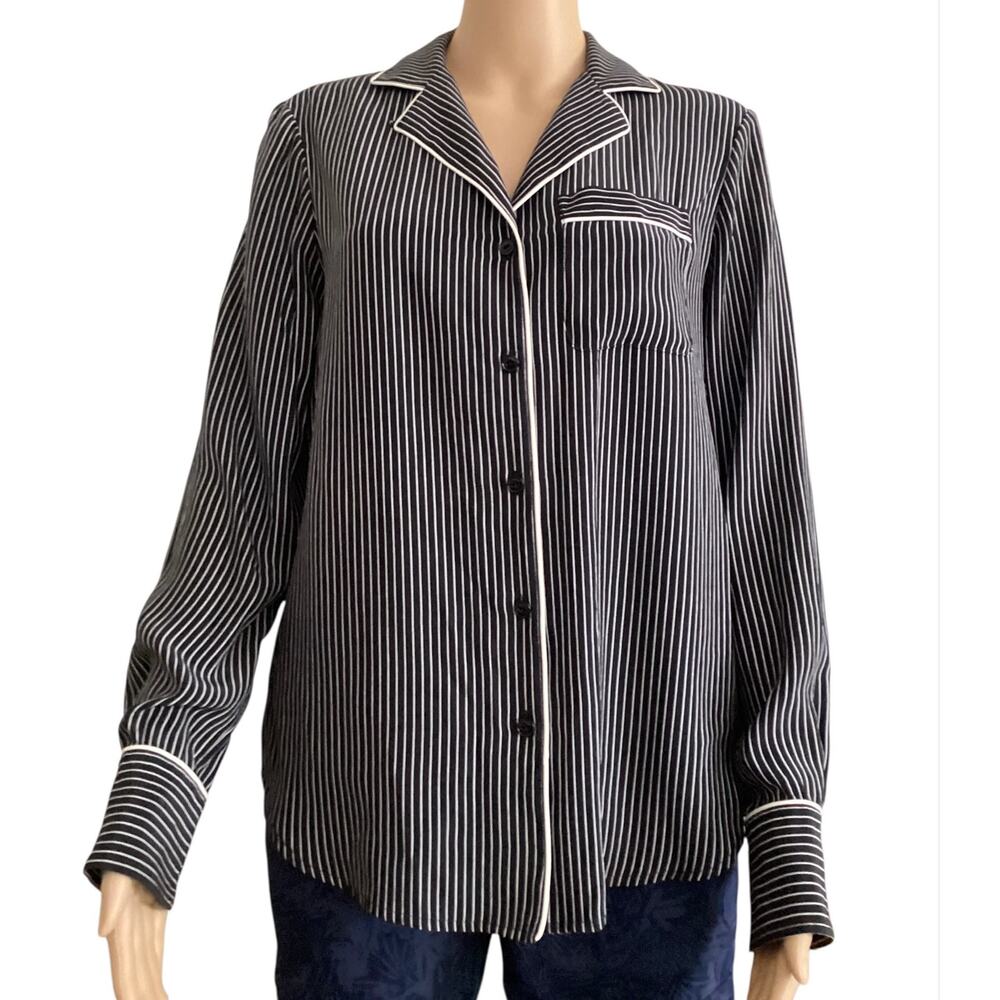 rag & bone Pinstripe PJ Style Button Front Top Contrast Trim Minimalist SP